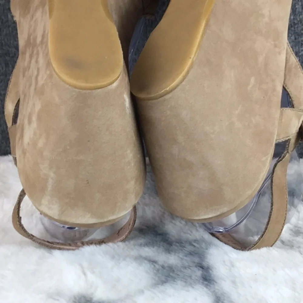 Stuart Weitzman Tan Platform Suede Sandals with Crossover Design Sz 10.5‎